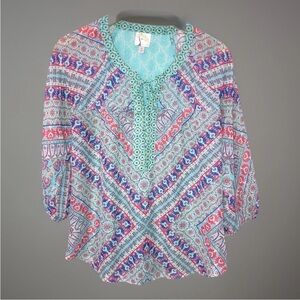 Anthropologie  FIG & FLOWER Boho Top  Small Peasant Turquoise